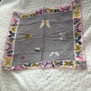 Vintage Silky Butterfly Print Gray Scarf or Hankerchief